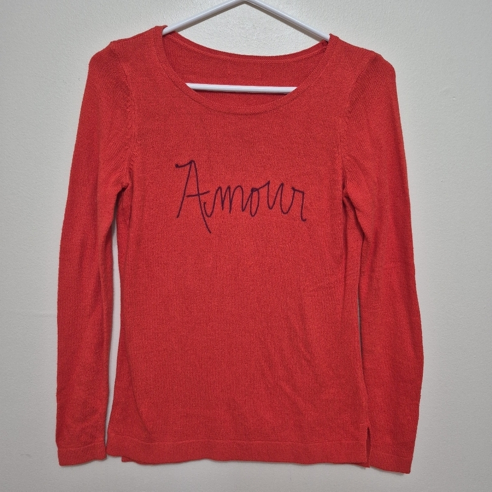 Old Navy Women's Feminine Red Knit 'Amour' Crewneck Sweater Size XS - Picture 2 of 4